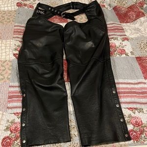Vintage black leather motorcycle chaps XL FMC